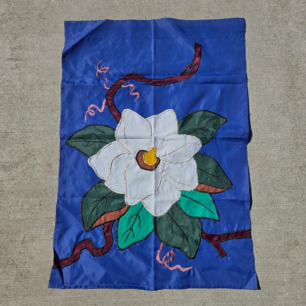 Vintage Blue Magnolia Garden Flag Applique Floral Outdoor Decor 40x28